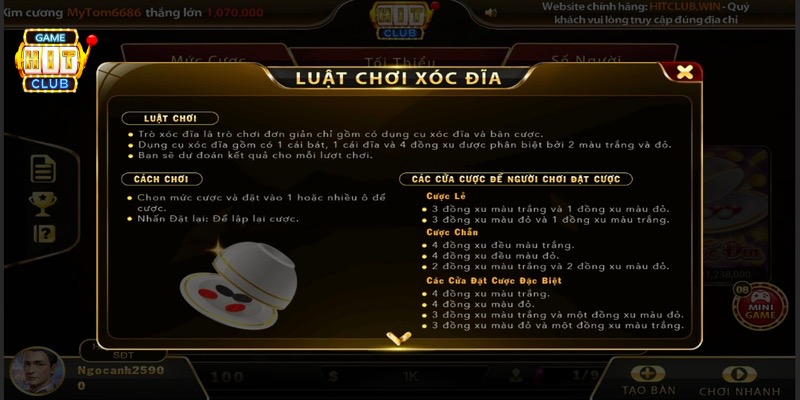 Luật chơi Game Xóc Đĩa Hit Club