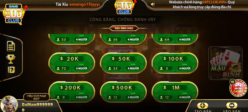 Top 10 Game Bài Hit Club: Mậu Binh