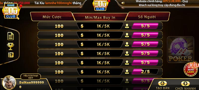 Top 10 Game Bài Hit Club: Poker