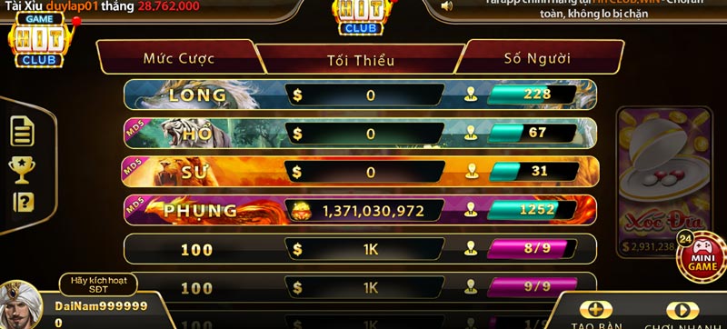 Top 10 game Hit Club: Xóc Đĩa