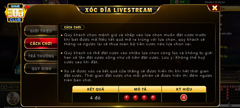 Luật chơi game Xóc Đĩa Hit Club